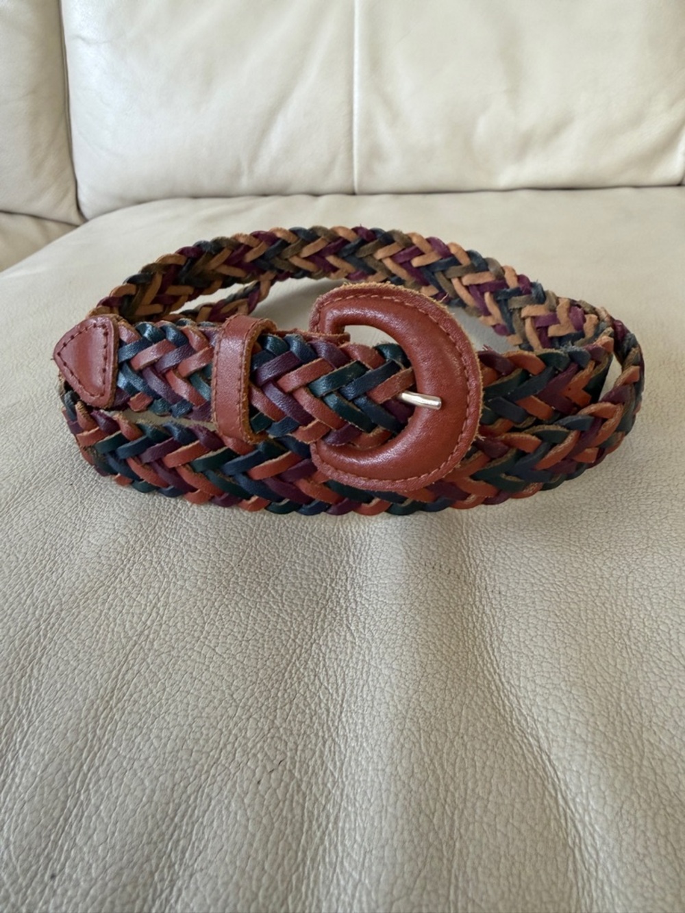 vintage-style multi-colored woven braided leather belt, size L